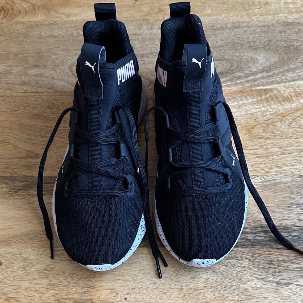 Puma Black Sneakers with White and Pink Details